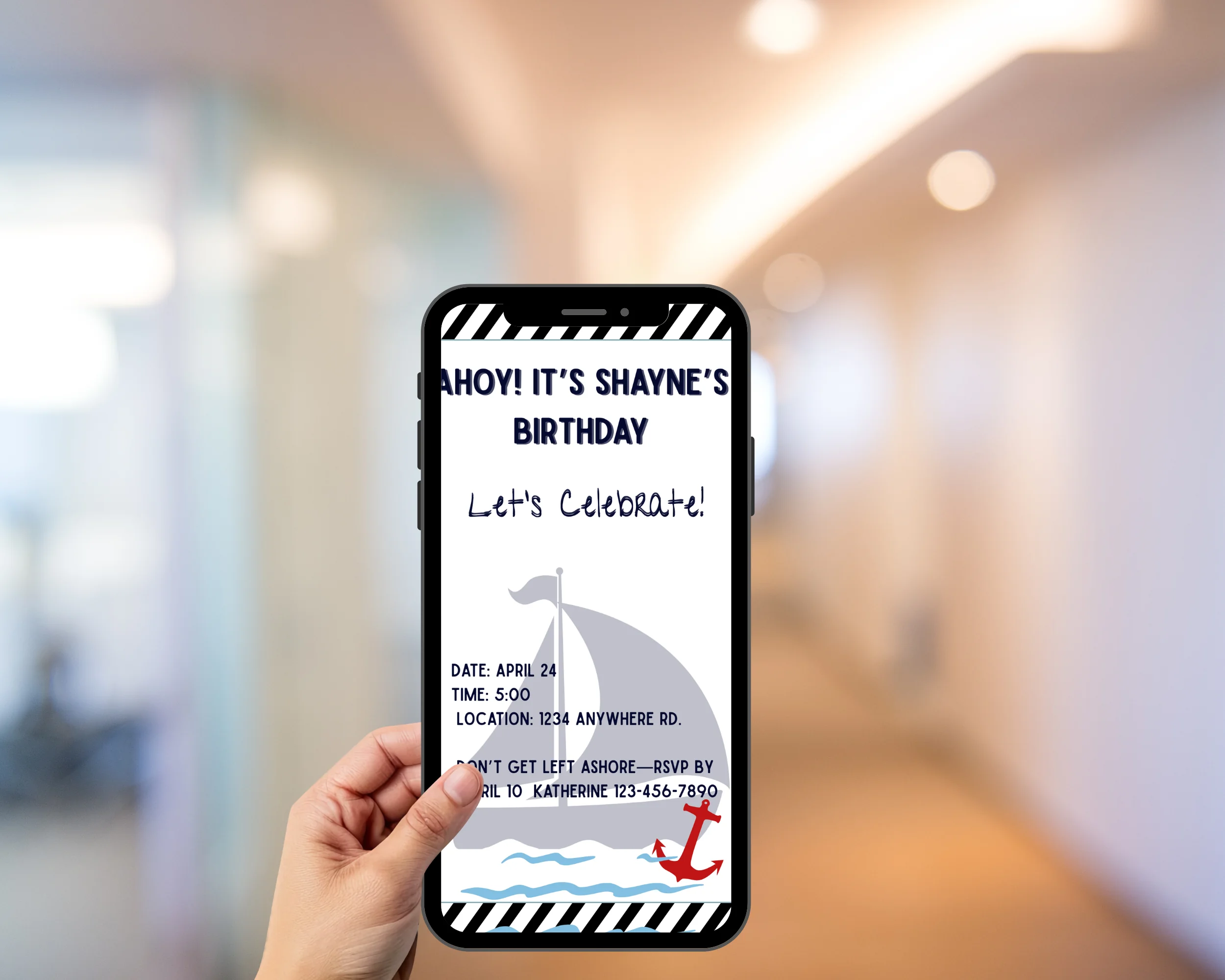 Nautical Birthday Invitation, Editable Digital Template for Adult Party, Instant Download, Ocean Theme Invite - Image 3