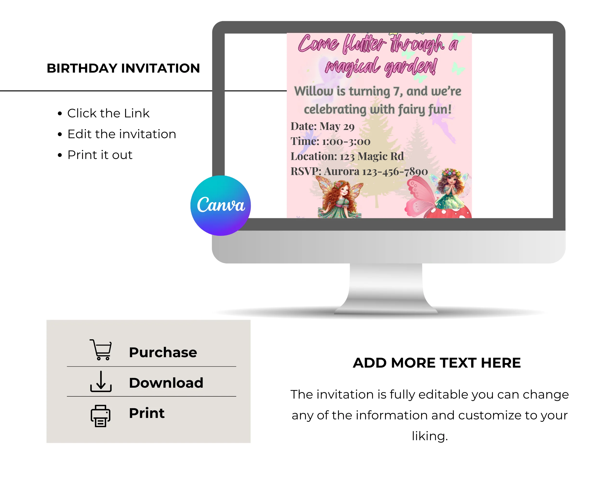 Fairy editable birthday invitation kid birthday editable and Digital invitation - Image 4