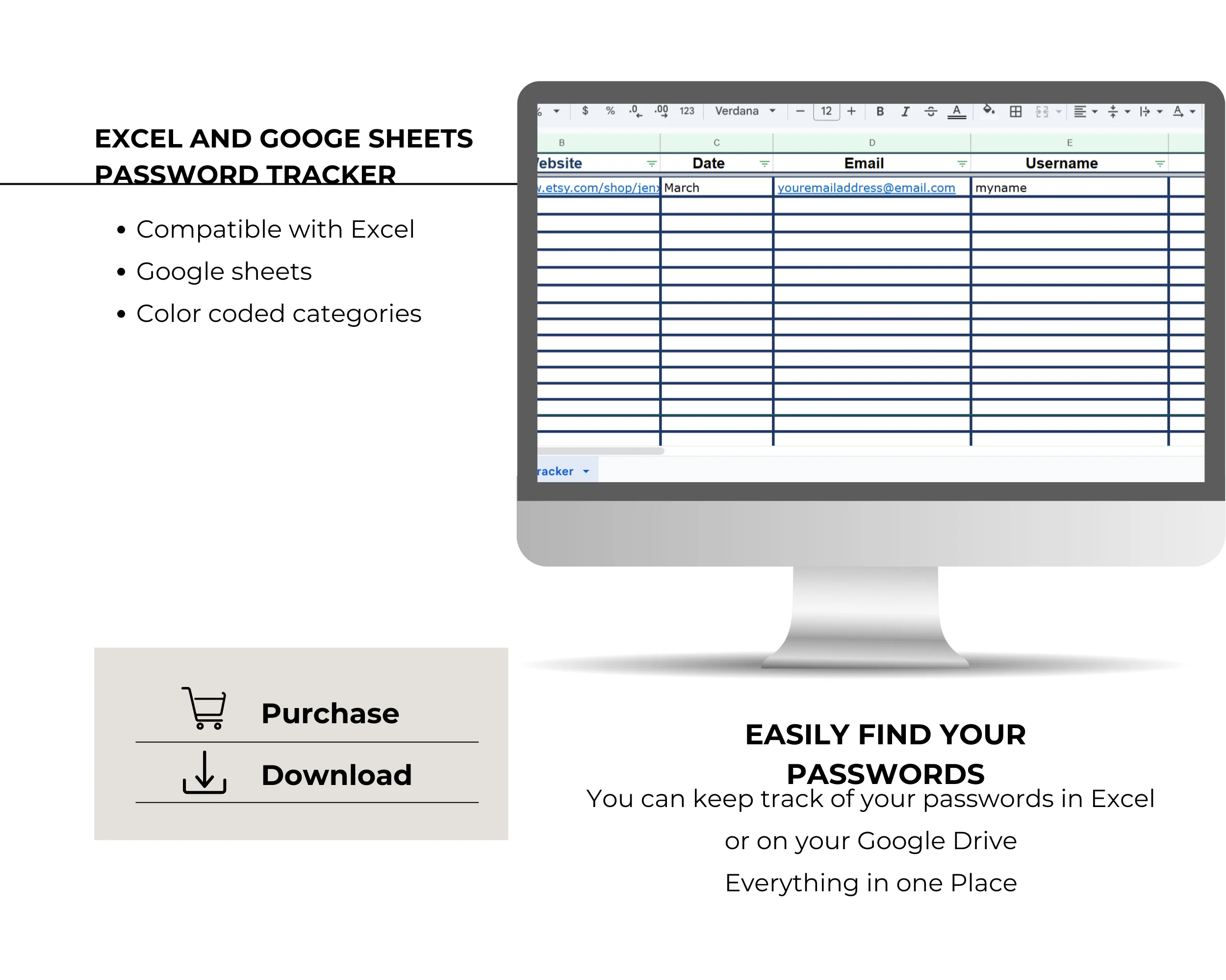 Password Keeper Excel, Digital Password Tracker Template, Password Organizer, Spreadsheet for Easy Access - Image 2