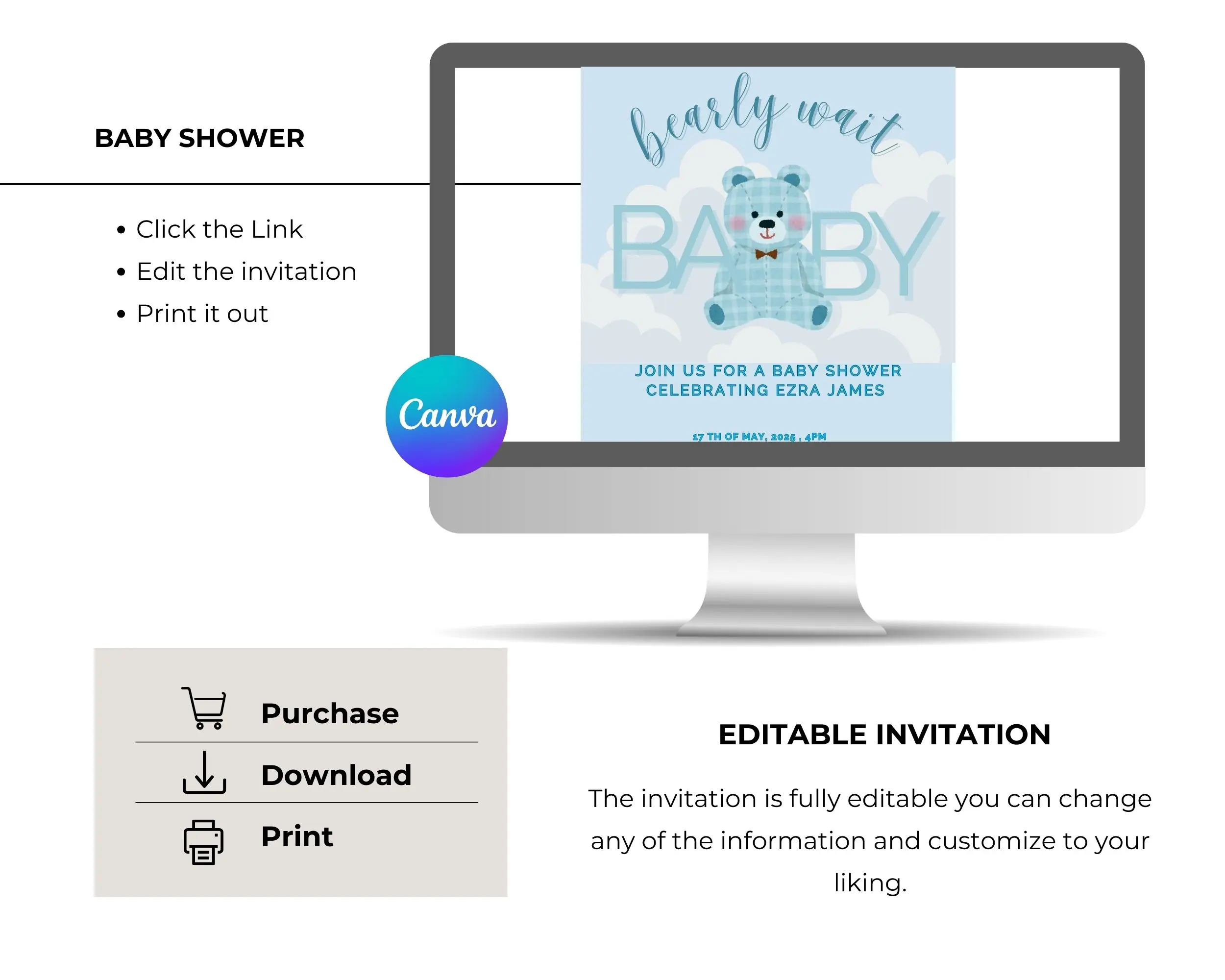 Editable baby shower invitations digital printable and diaper raffle cards plaid bea - Image 6