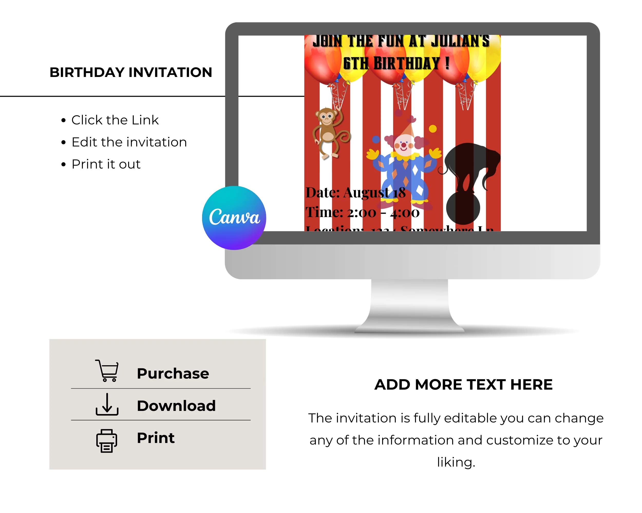 Circus editable invite