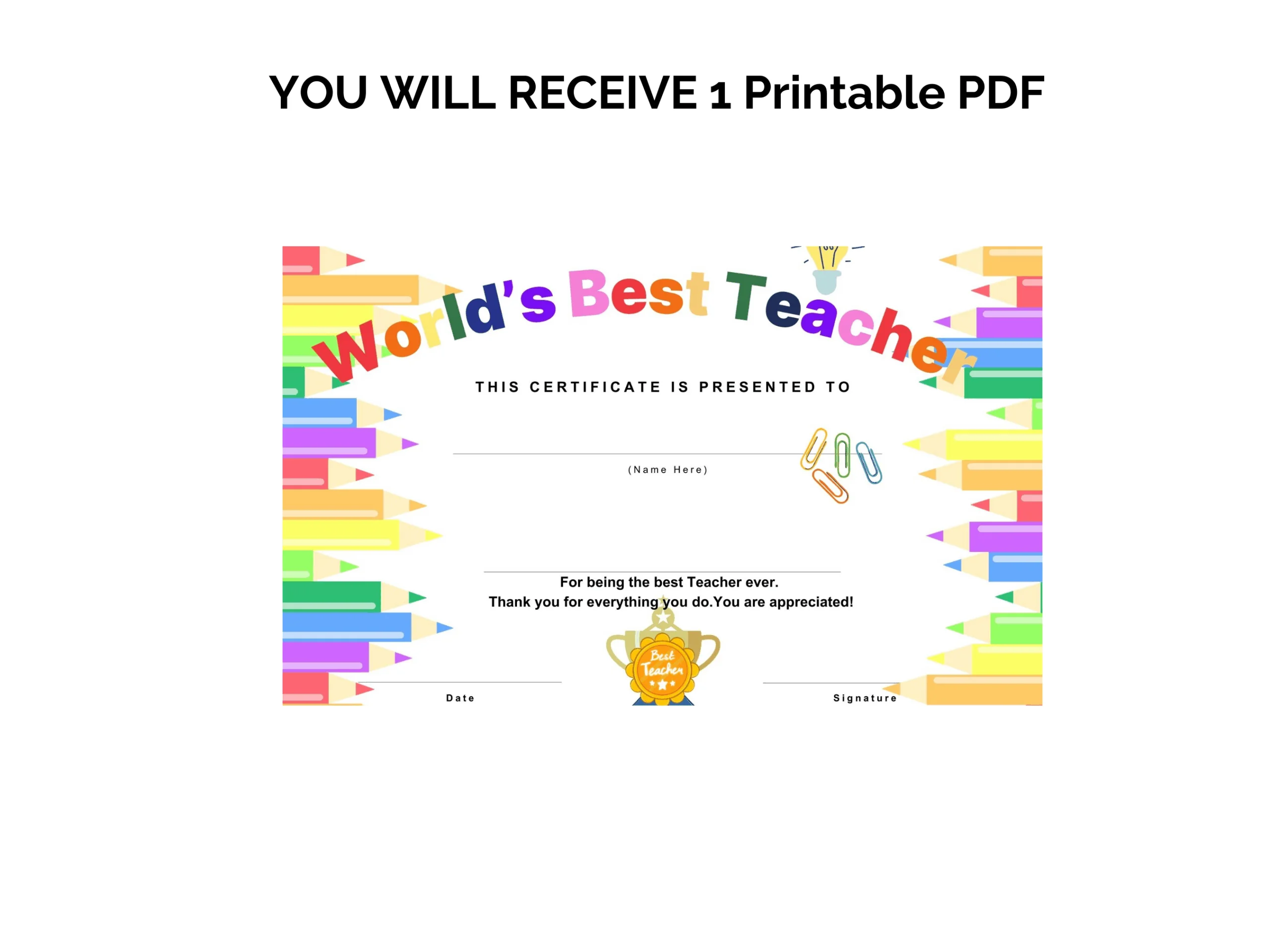 Best Teacher Certificate World's Best Teacher appreciation - Image 3