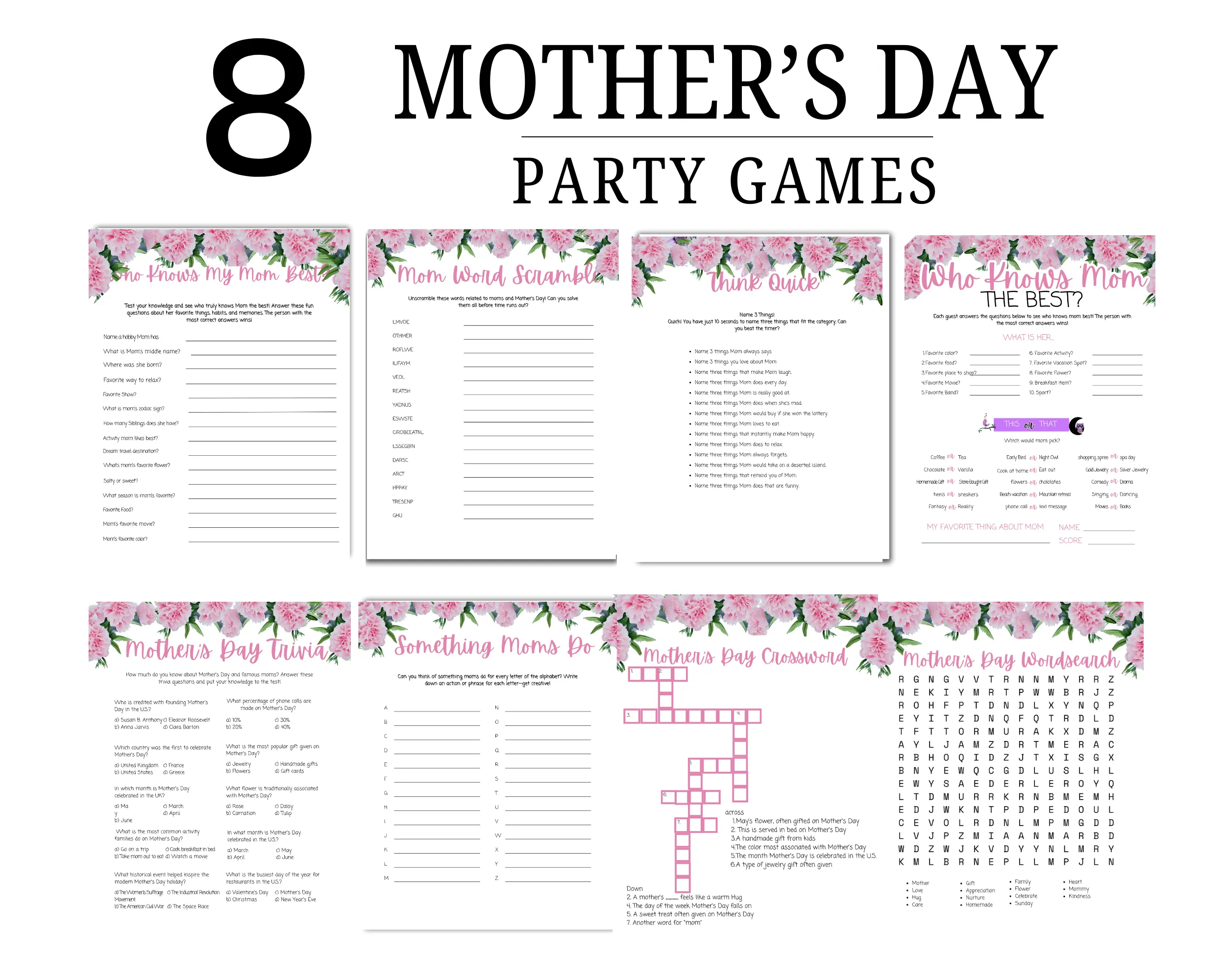 Mothers Day games and Activities Brunch Gathering Printable
