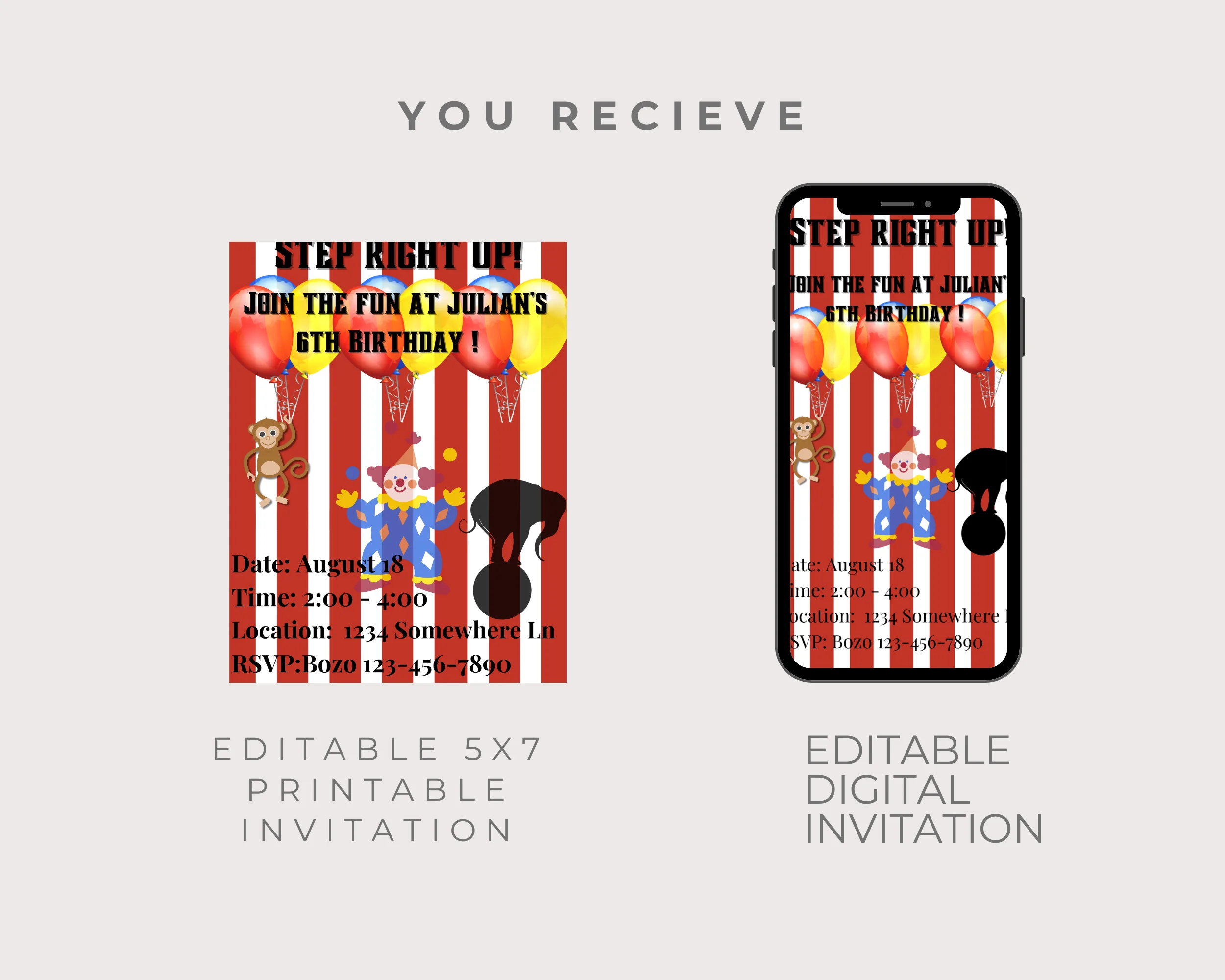 Circus editable invite