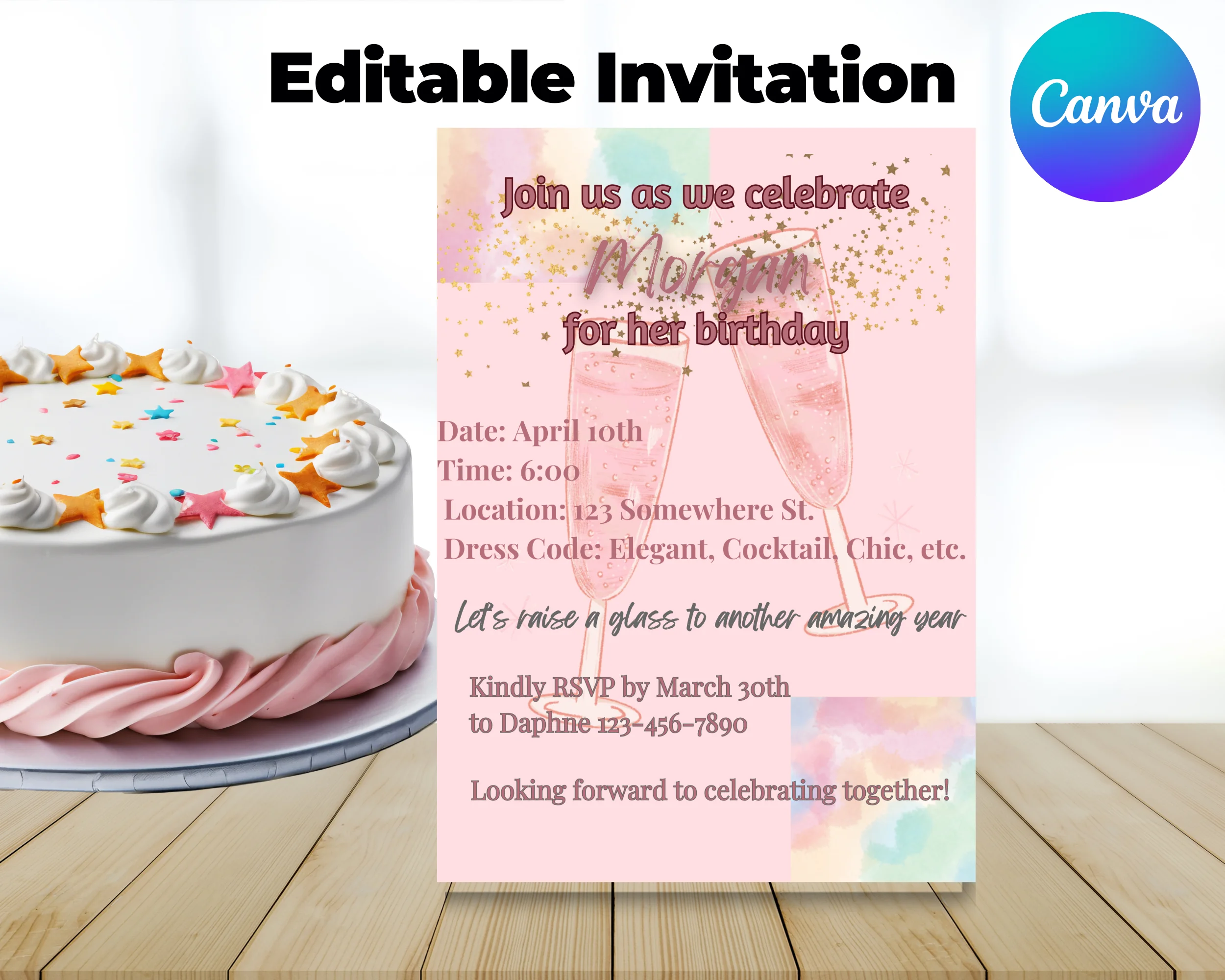 Editable rose gold birthday invitations