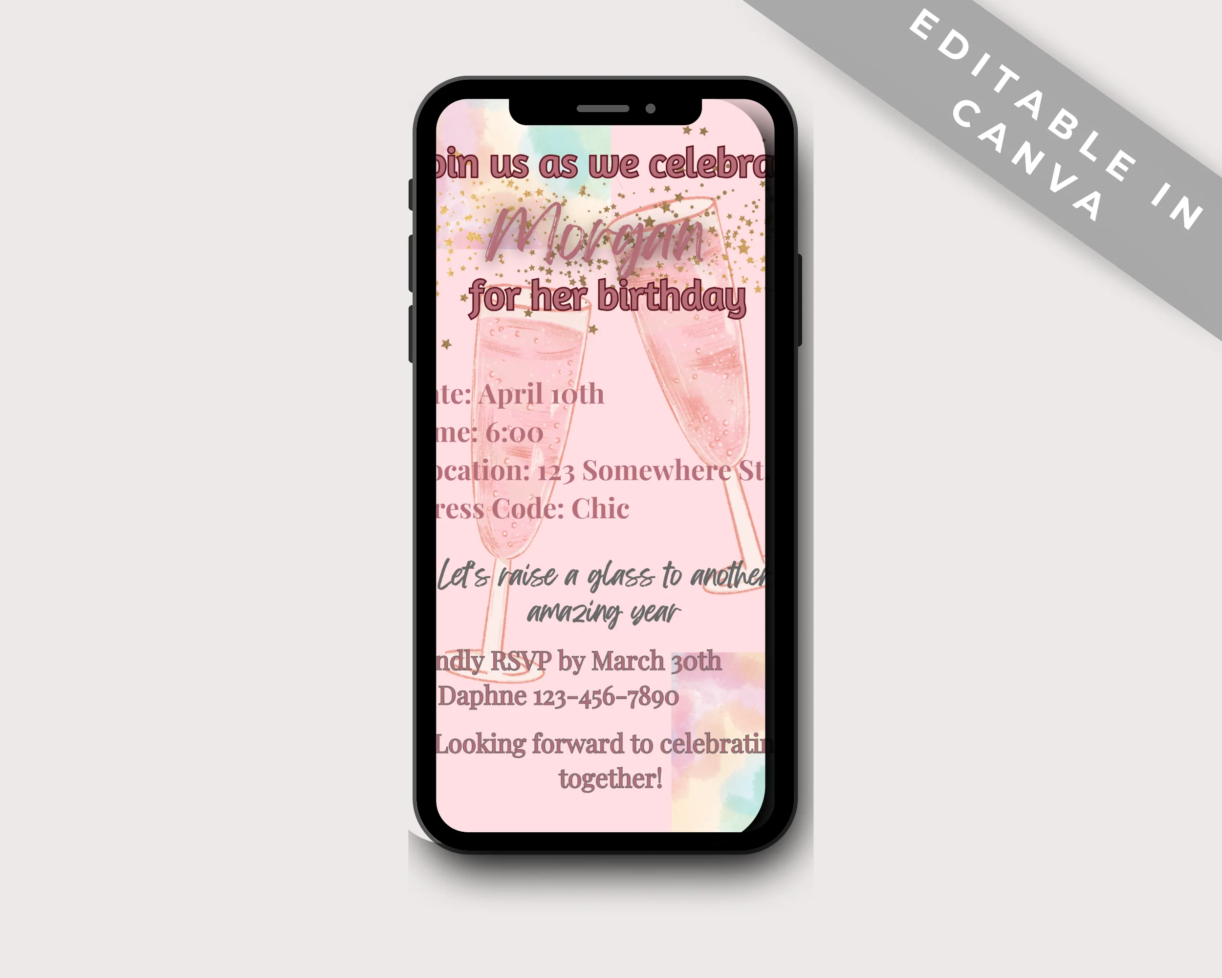 Editable rose gold birthday invitations