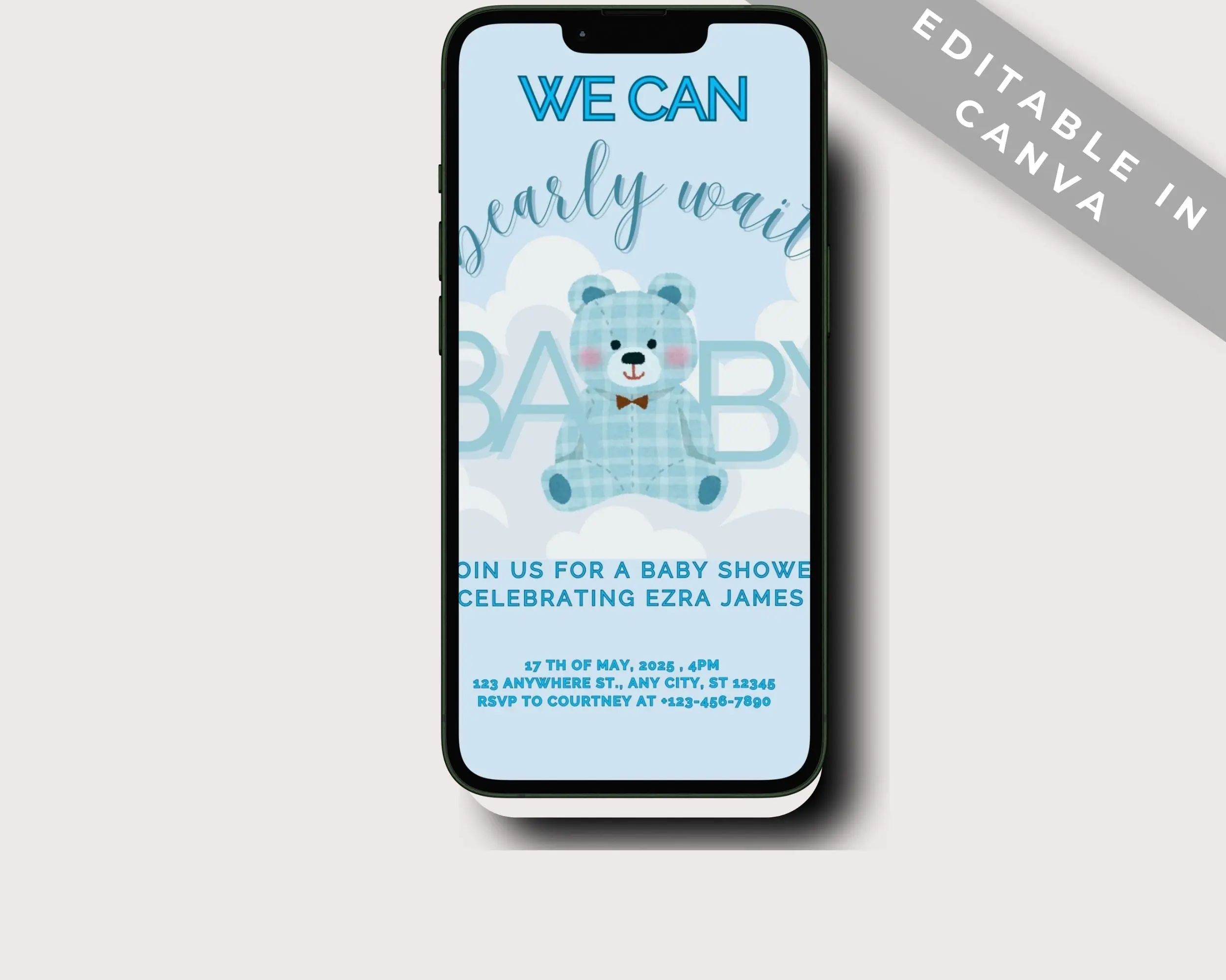 Editable baby shower invitations digital printable and diaper raffle cards plaid bea - Image 2