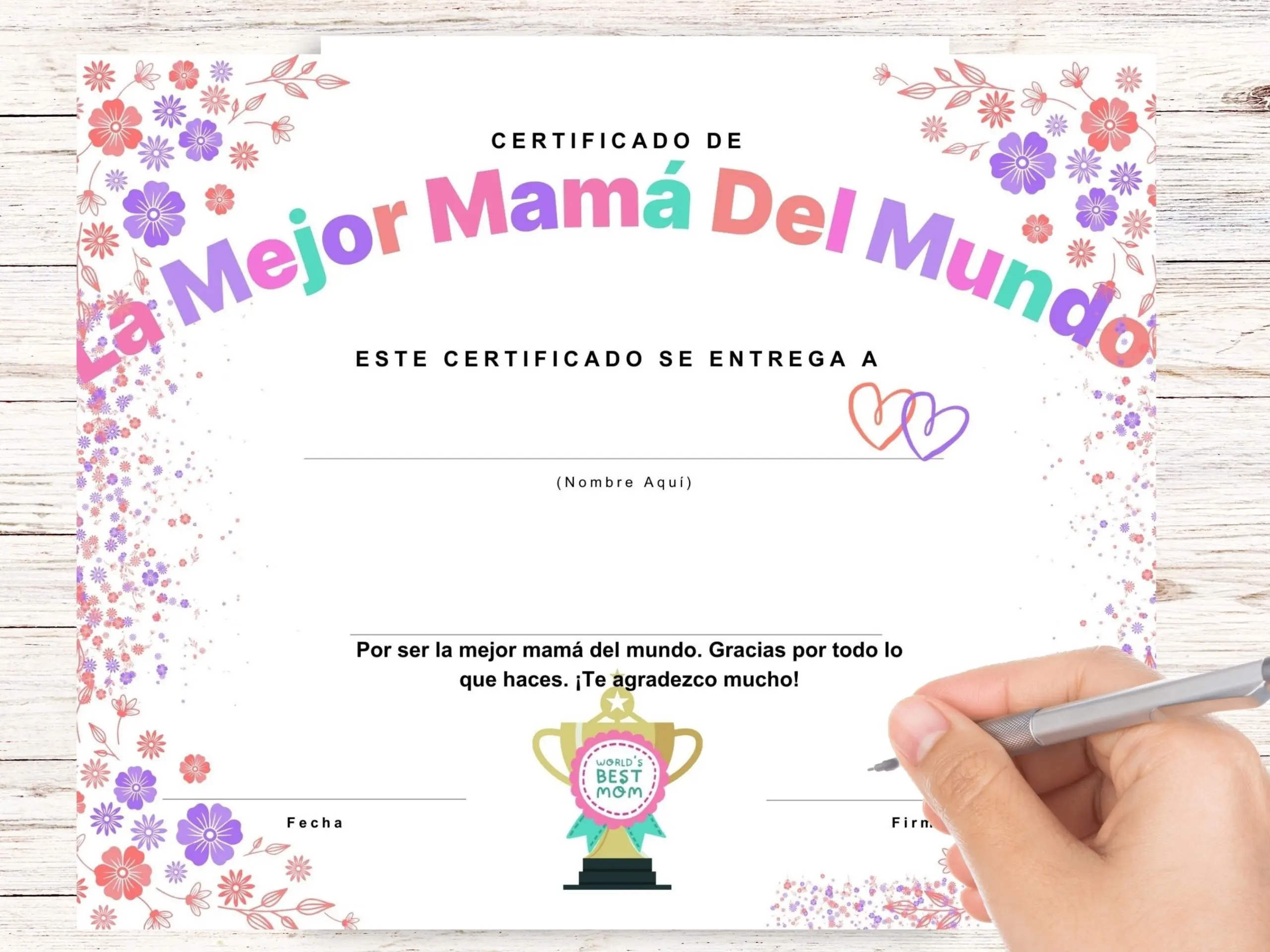 Certificado de Mejor Mamá La Mejor Mamá del Mundo, regalo del Día de la Madre - Image 3