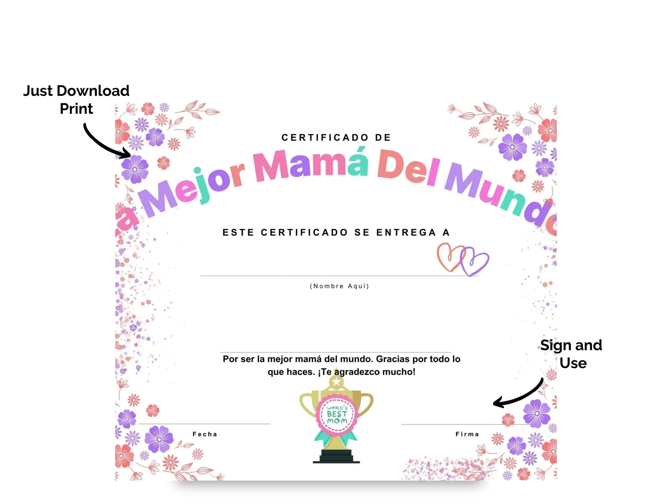 Certificado de Mejor Mamá La Mejor Mamá del Mundo, regalo del Día de la Madre - Image 2
