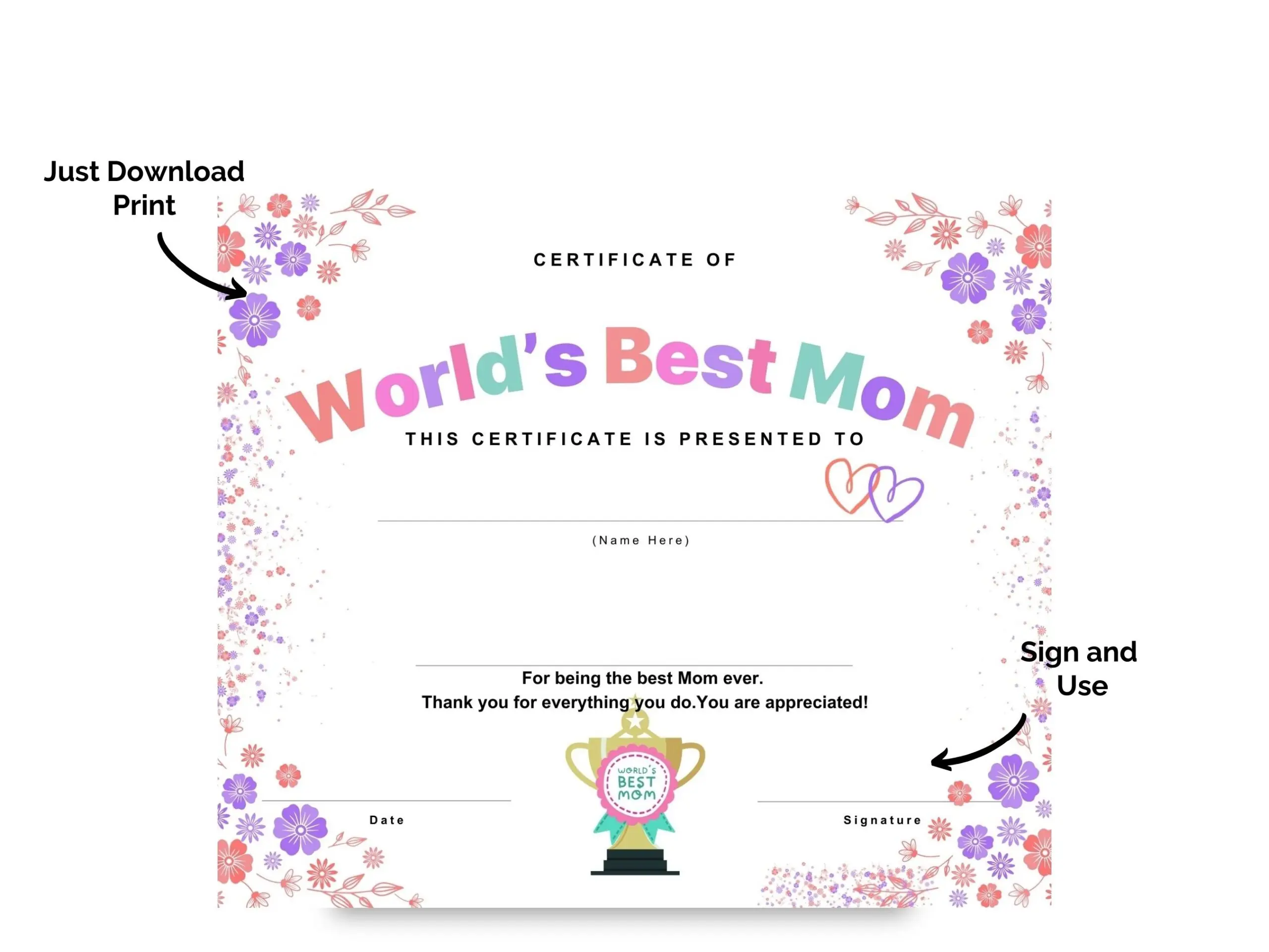 Best Mom Certificate World's Best Mom, Mother's Day - Image 2