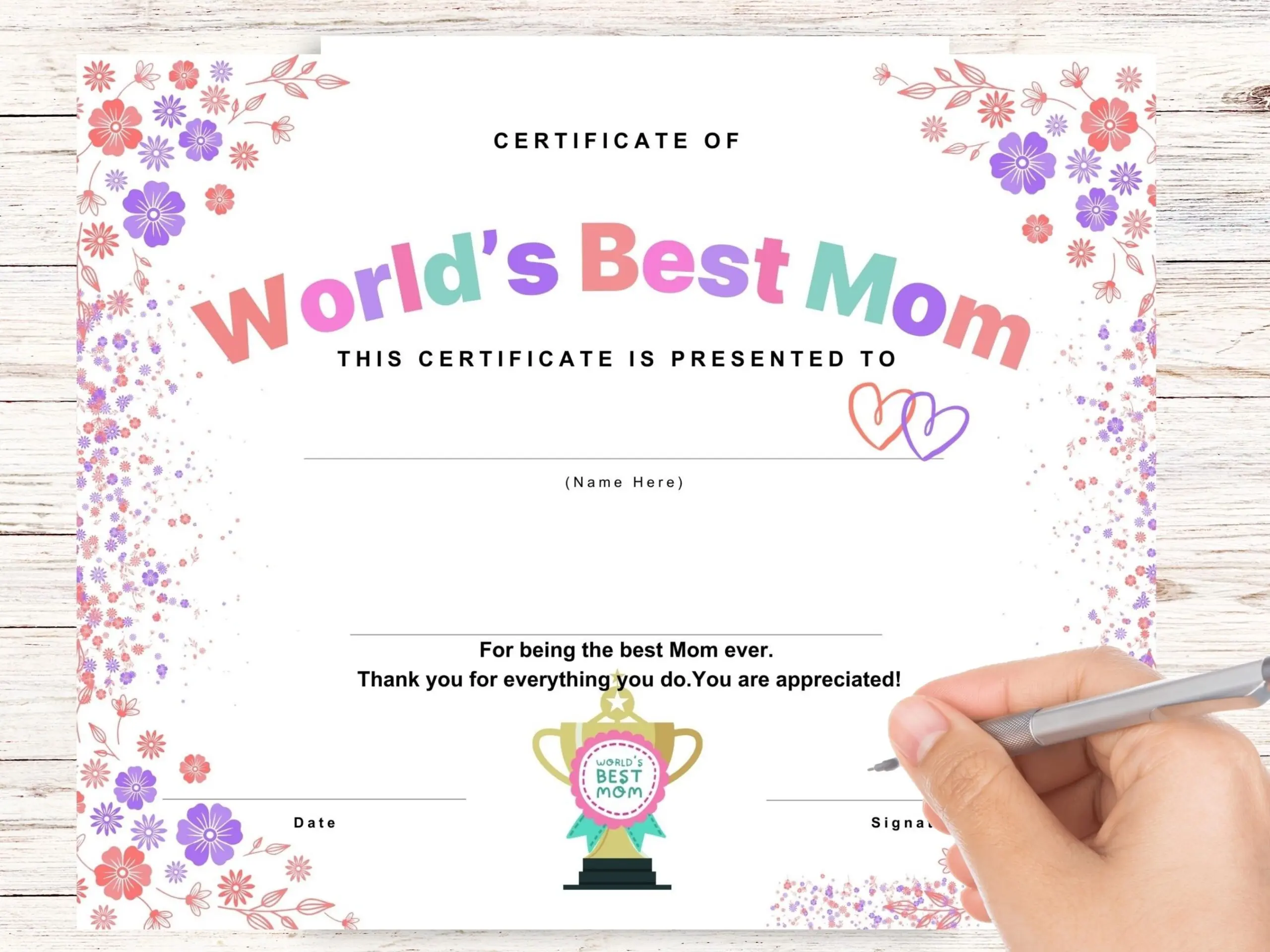 Best Mom Certificate World's Best Mom, Mother's Day - Image 3