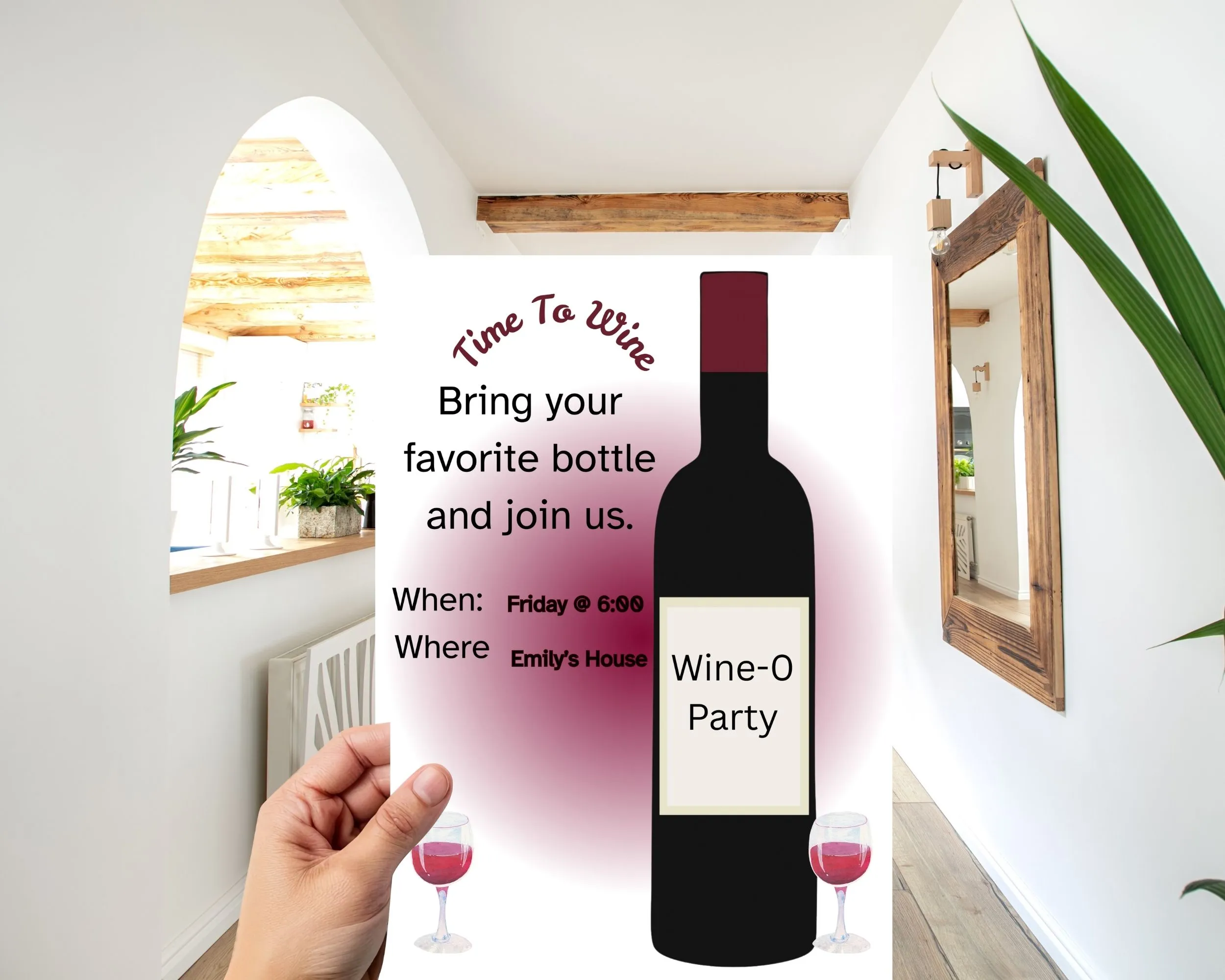 Time to Wine invitation, Wine drinking get together, Digital Editable and printable wine drinking invites