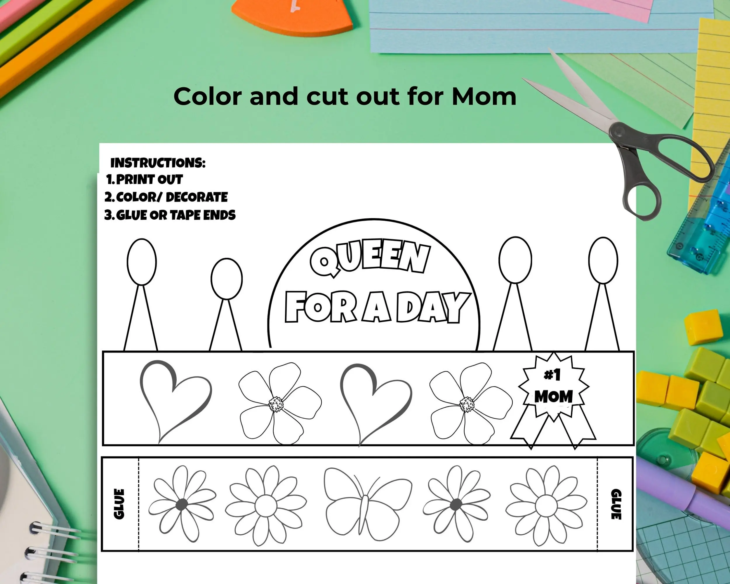 Mothers Day Crown Crafts, Mother's Day Activity, Mothers Day Craft, Kids Mothers Day Printable Gift - Image 3