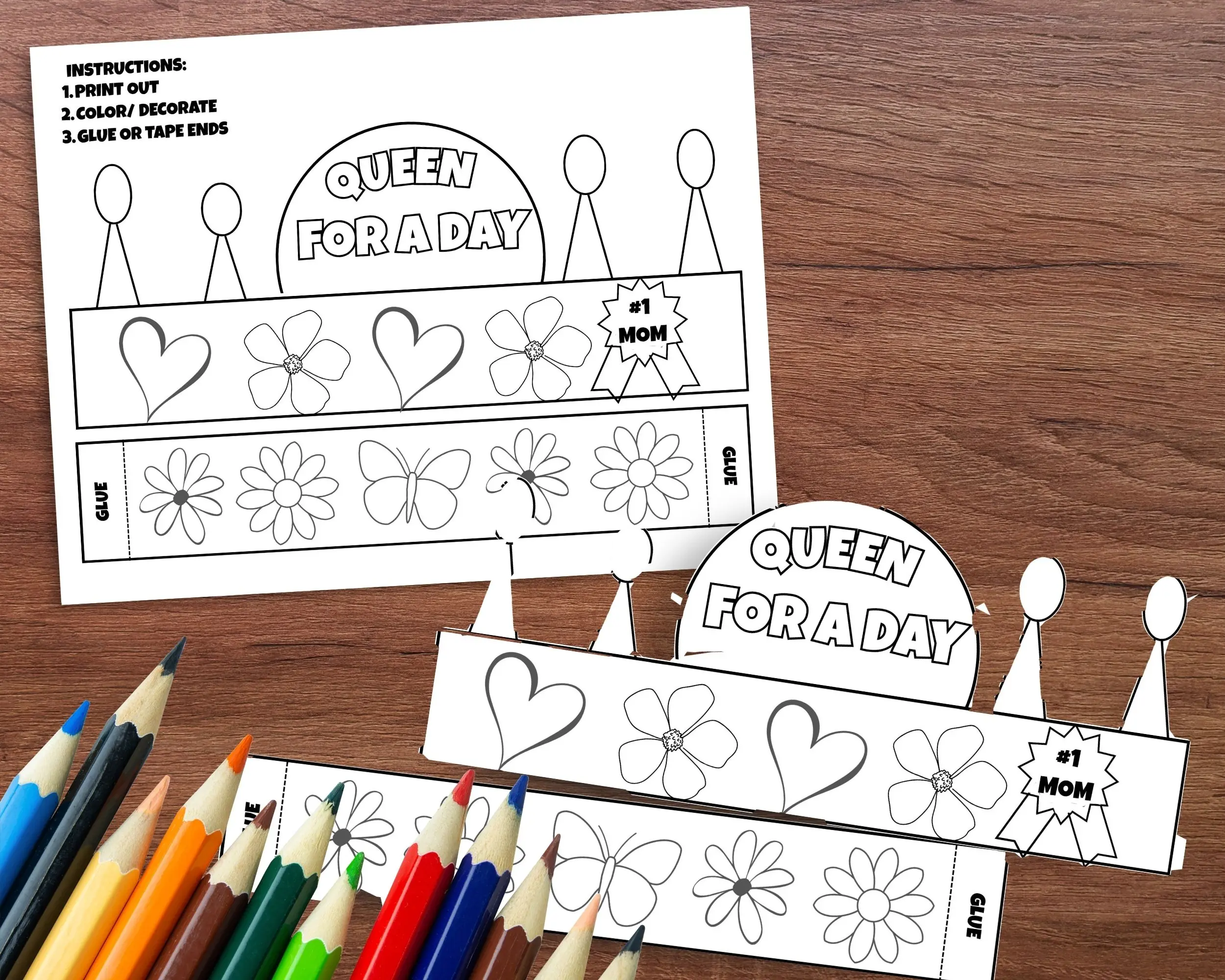 Mothers Day Crown Crafts, Mother's Day Activity, Mothers Day Craft, Kids Mothers Day Printable Gift - Image 2