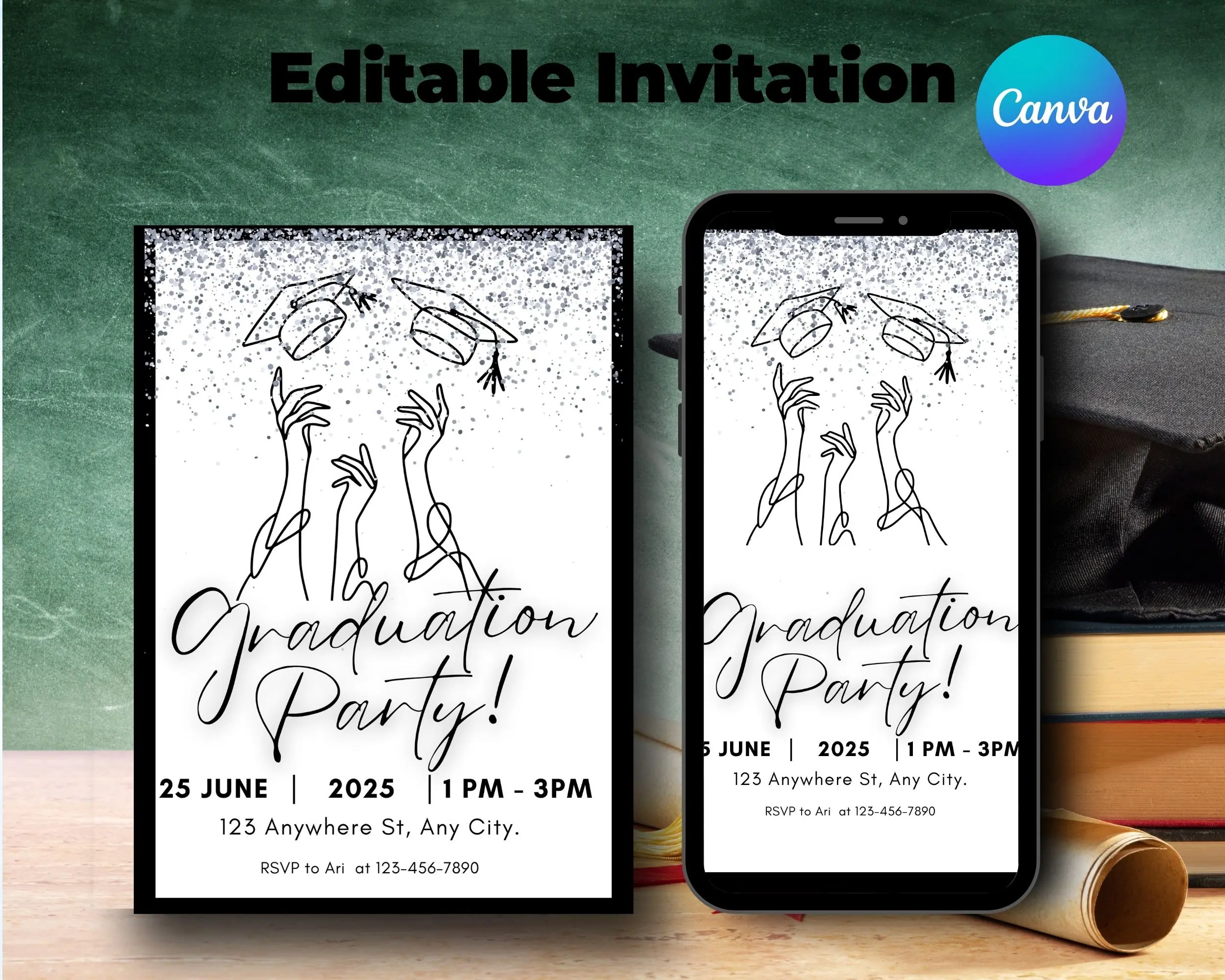 Graduation Party Invite, Digital Editable invitations, Editable printable invites - Image 2