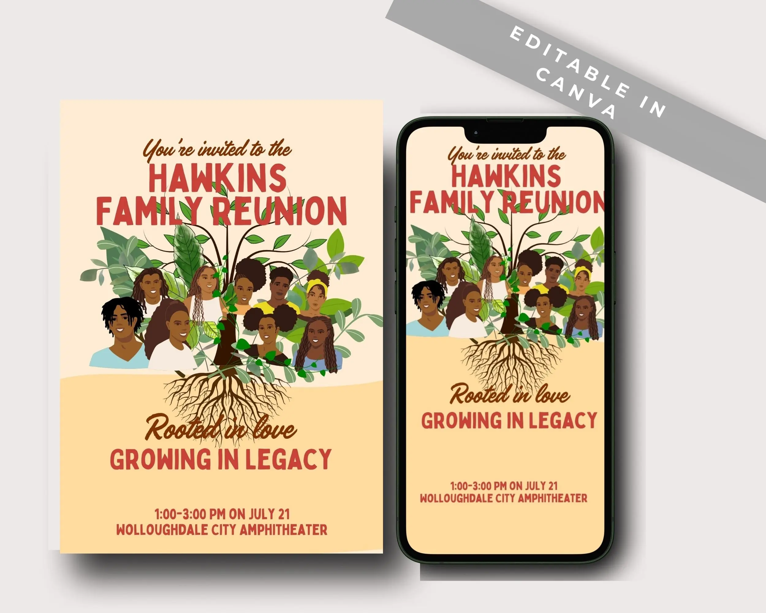 Family Reunion Invitation, Digital Printable Invitations Canva Template