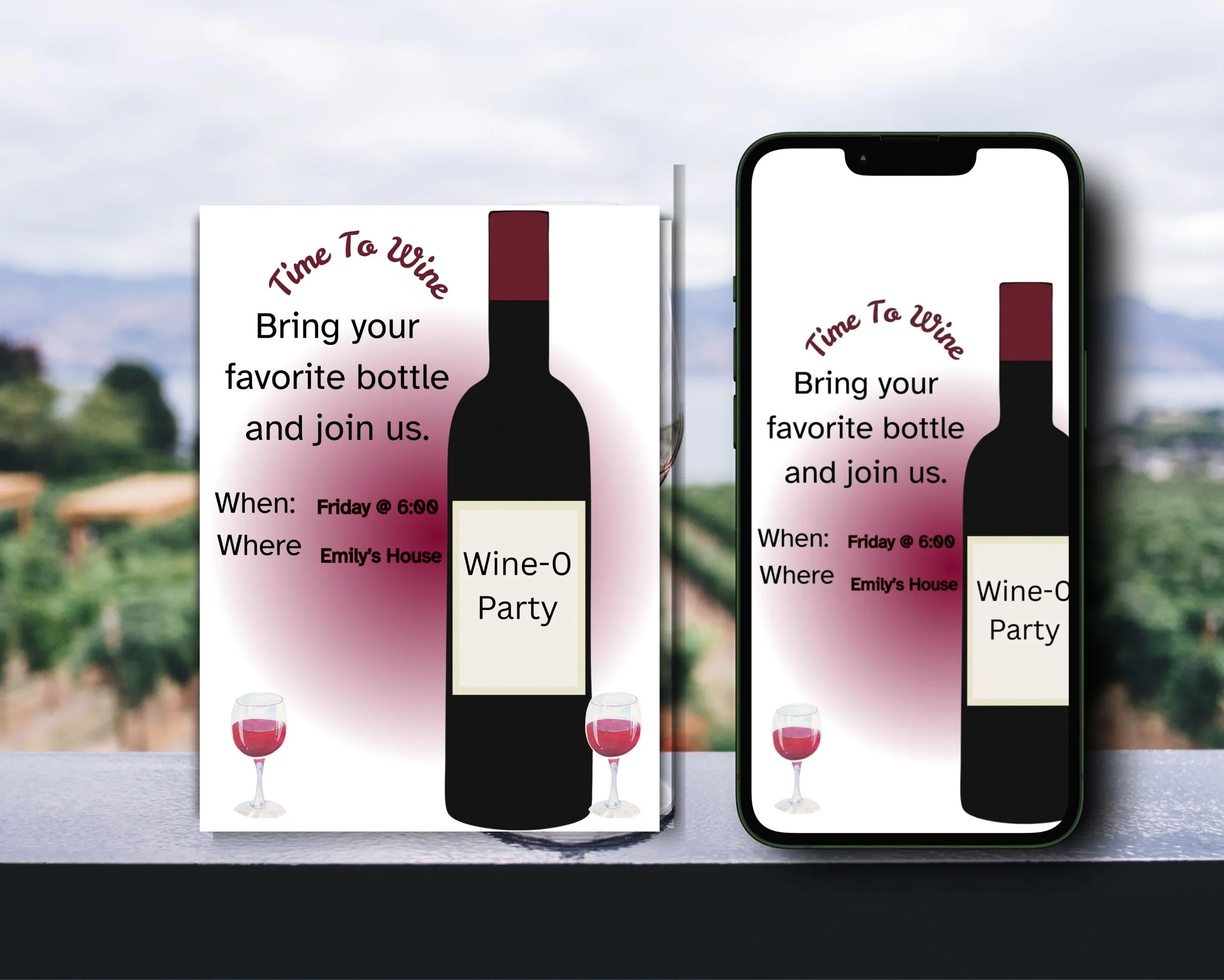 Time to Wine invitation, Wine drinking get together, Digital Editable and printable wine drinking invites - Image 3