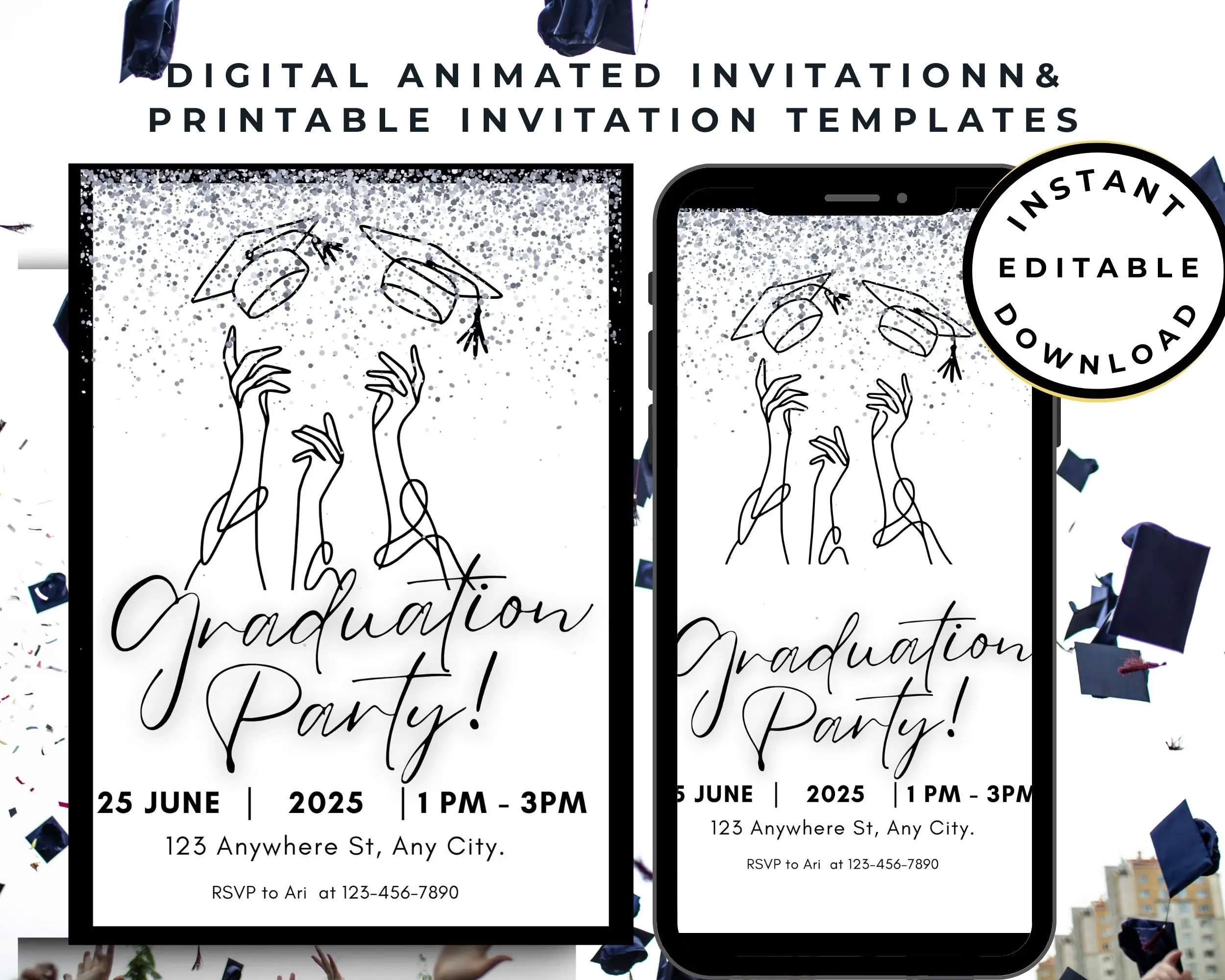 Graduation Party Invite, Digital Editable invitations, Editable printable invites