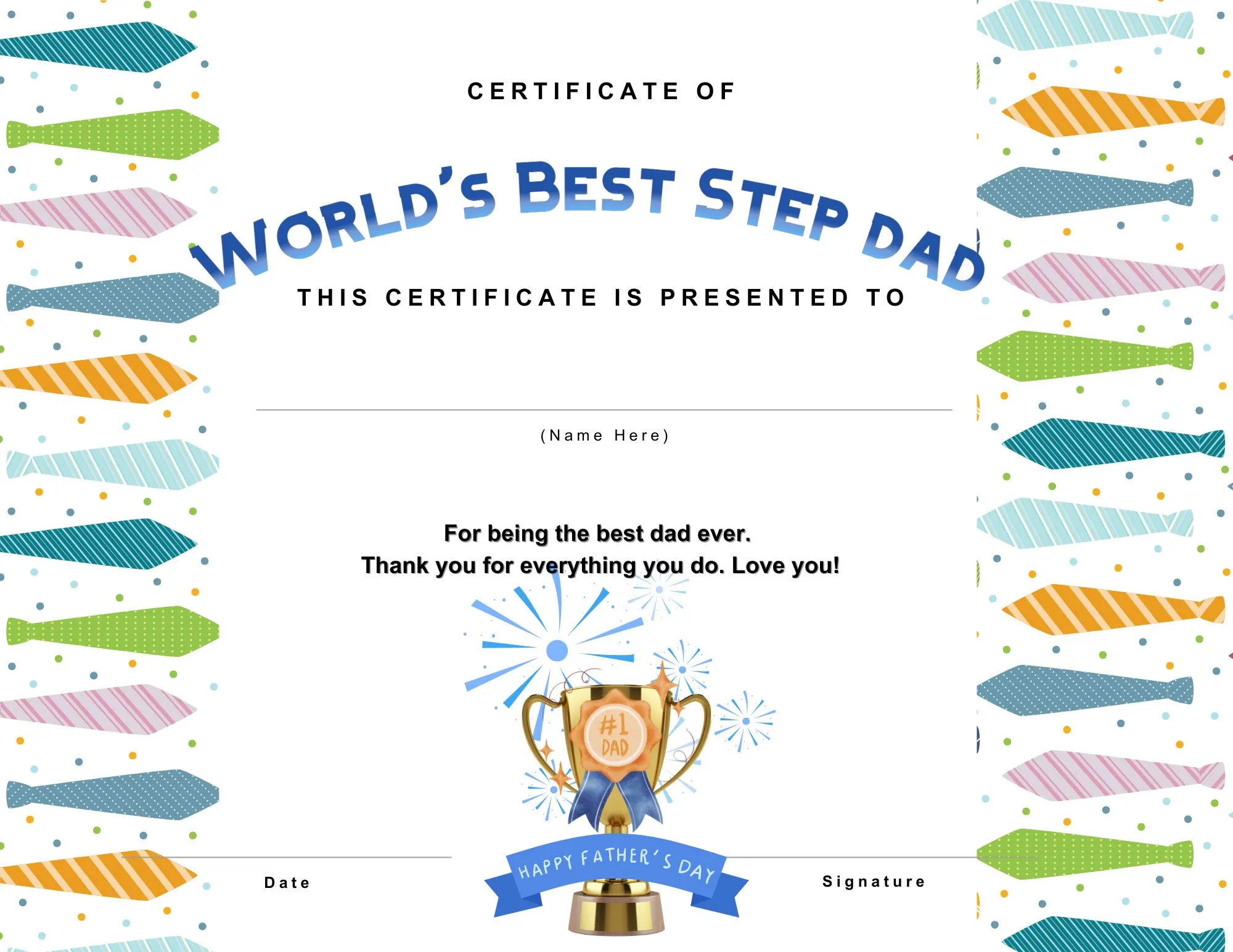 Best Step Dad Certificate World's Best Step Dad, Father's Day gift